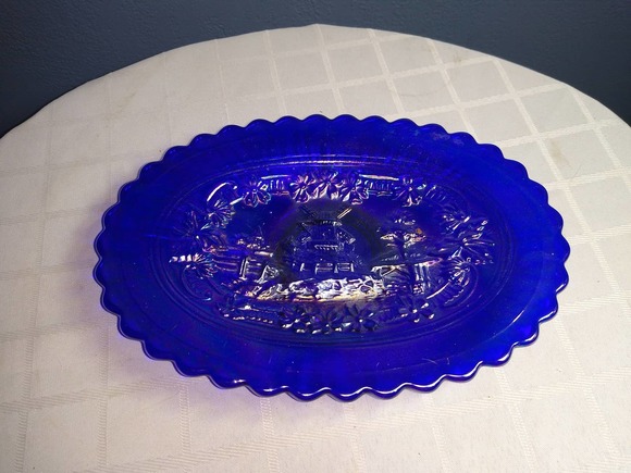 Vintage Imperial Glass Windmill Plate Dresser Tray GORGEOUS Blue COBALT Carnival - Picture 1 of 5